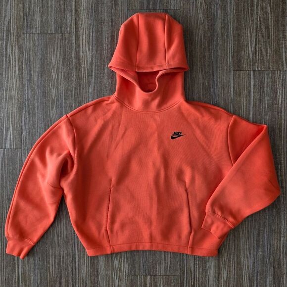 Nike Tech Fleece Hoodie Oversized Fit Orange Black Girls Size XL Brand New - Picture 2 of 6